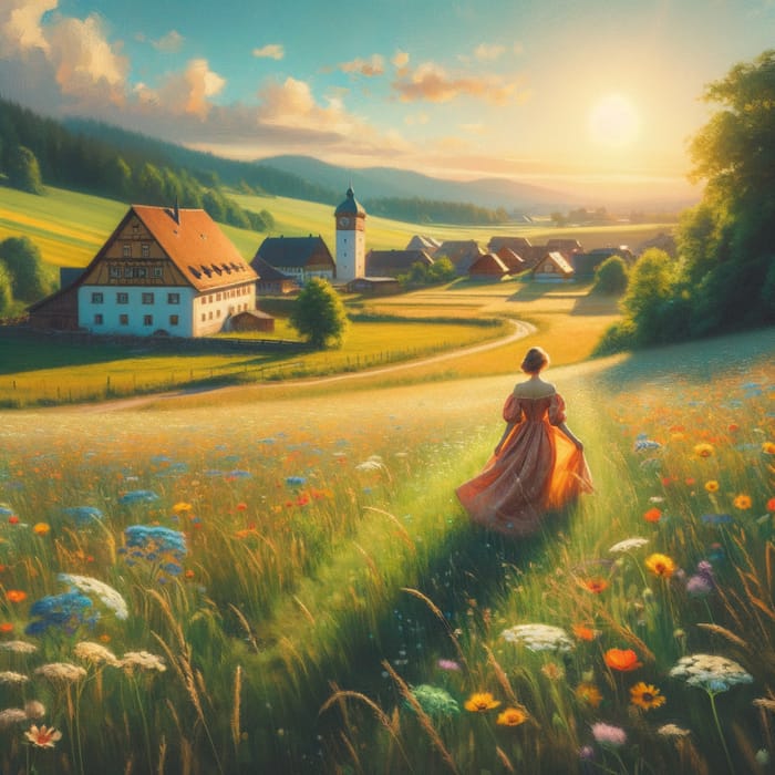 Serene Woman in Vibrant German Countryside Scene