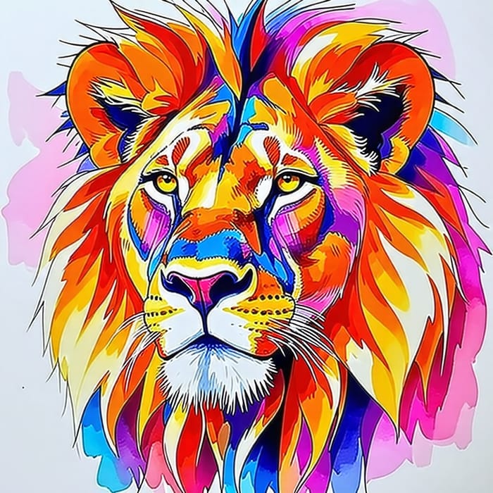 Teenager's Bright Lion Watercolor Painting