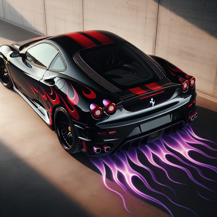 Sleek Black & Red Ferrari F430 with Unique Violet Flames