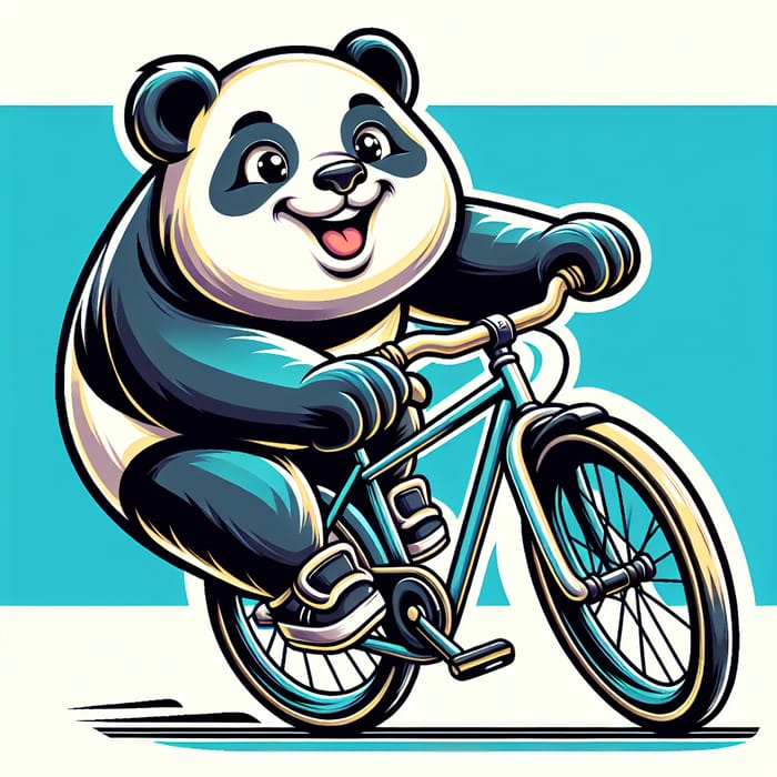 Happy Panda Riding Road Bike - Cute Cartoon Illustration