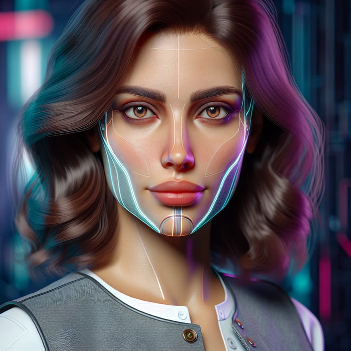 Futuristic 24-Year-Old Middle-Eastern Robotic Woman in Cyberpunk Setting