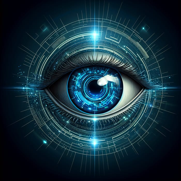 Captivating Futuristic AI Eye in Dark Blue