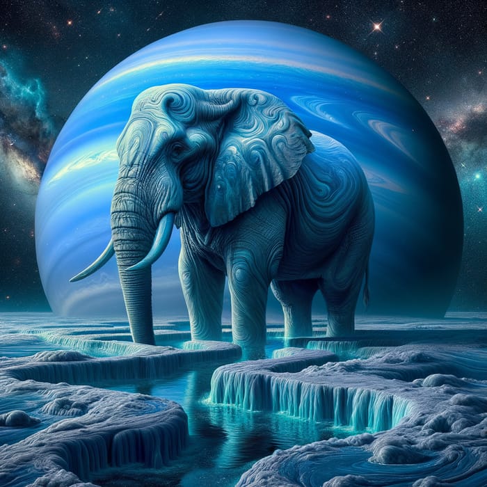 Surreal Elephant on Neptune: Enchanting Space Scene