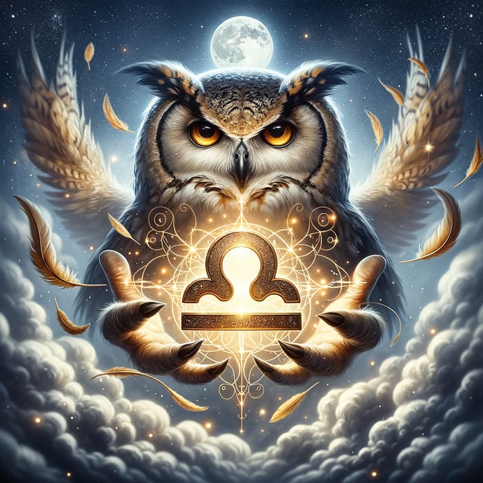 Majestic Owl Grasping Libra Astrological Symbol in Stunning Detail