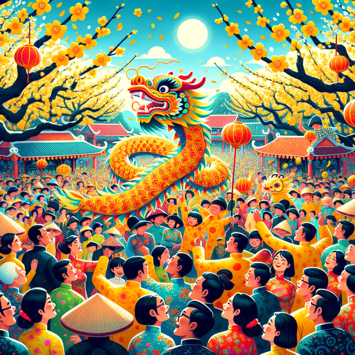 Dragon Dance at Traditional Vietnamese Tet Festival