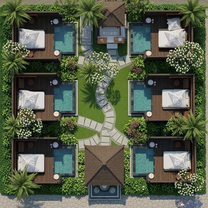 Bali Style Resort Layout: 6 Rooms with Pools Bali Style Resort Layout: 6 Rooms with Pools