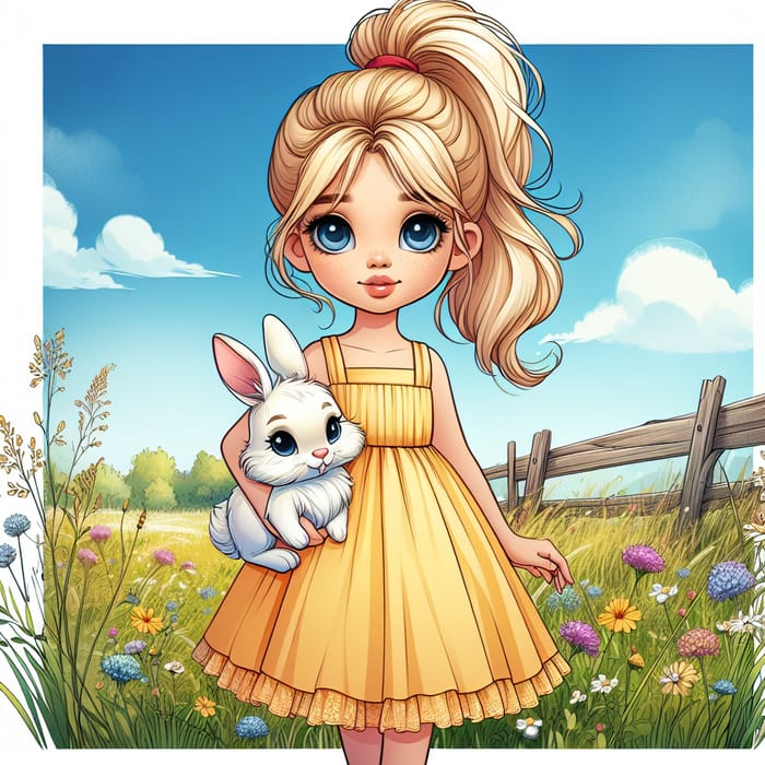 Girl in Yellow Sundress with White Rabbit