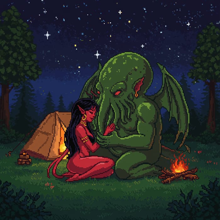 Romantic Pixel Art: Succubus and Cthulhu Camping Romantic Pixel Art: Succubus and Cthulhu Camping