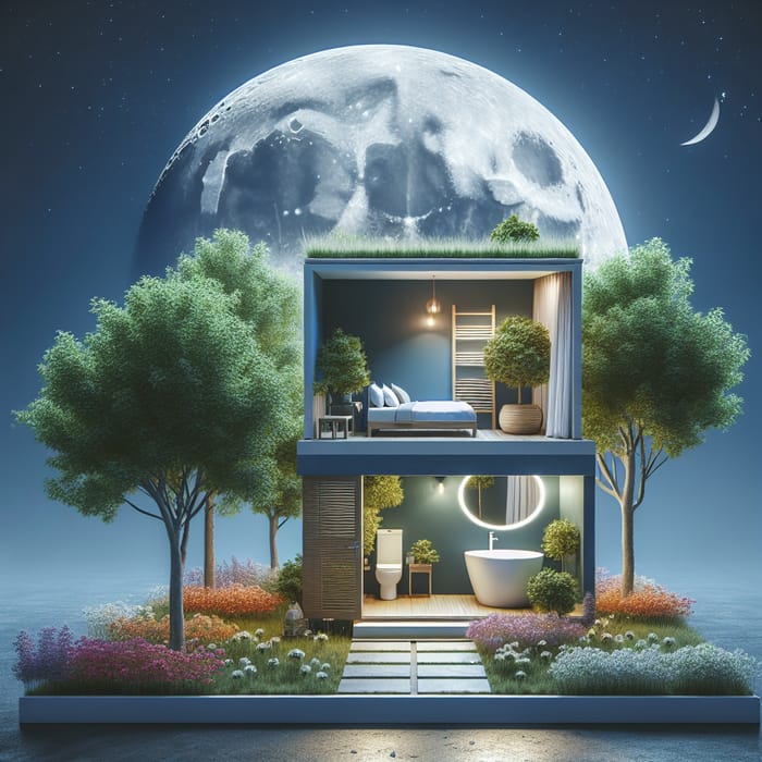 Moonlit Bedroom Overlooking Enchanted Garden Scene