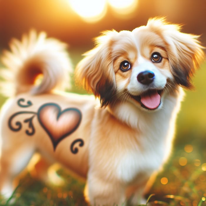 Joyful Dog with Heart Tattoo on Green Grass