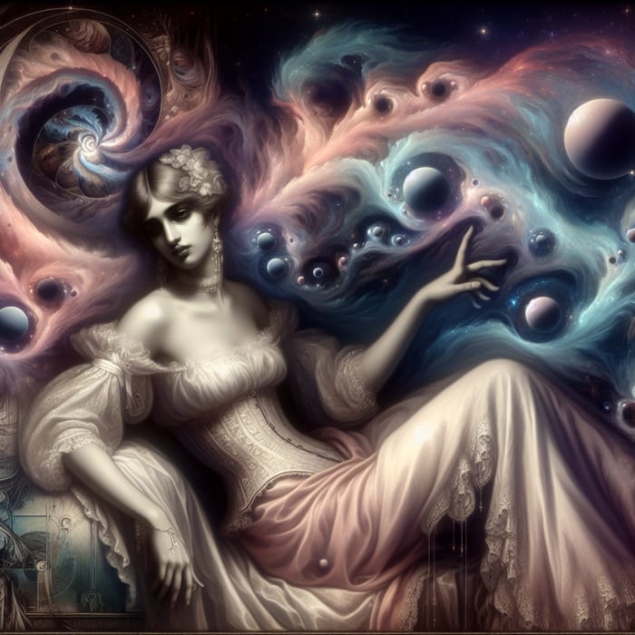 Ethereal Woman Embracing Cosmic Surrealism | Enigmatic Artistry