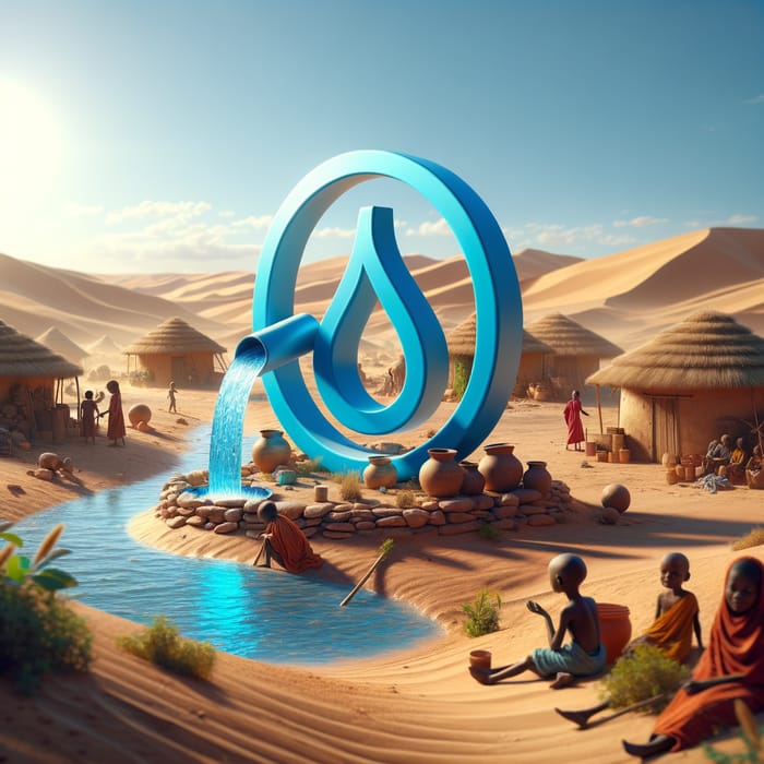 Realistic Water Symbol: Life Source in African Desert Village