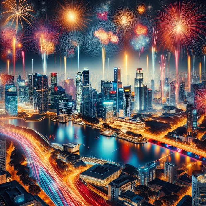 Vibrant City Skyline Fireworks Celebration - Canon EOS R5