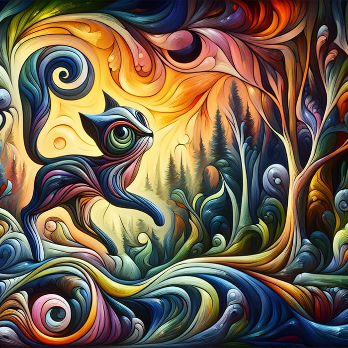 Enchanted Forest Fantasy Creature - Vibrant Salvador Dali Inspired Painting