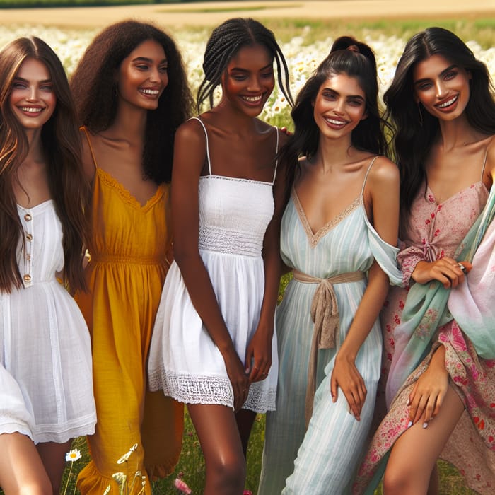 Beautiful Girls Enjoying Sunny Day in Flower Field