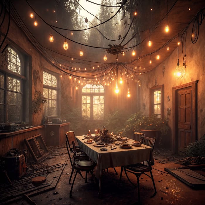 Dystopian Dining Room with Warm Ambience