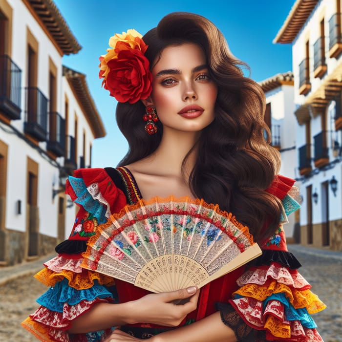 Spanish Woman in Traditional Attire with Vibrant Red Dress