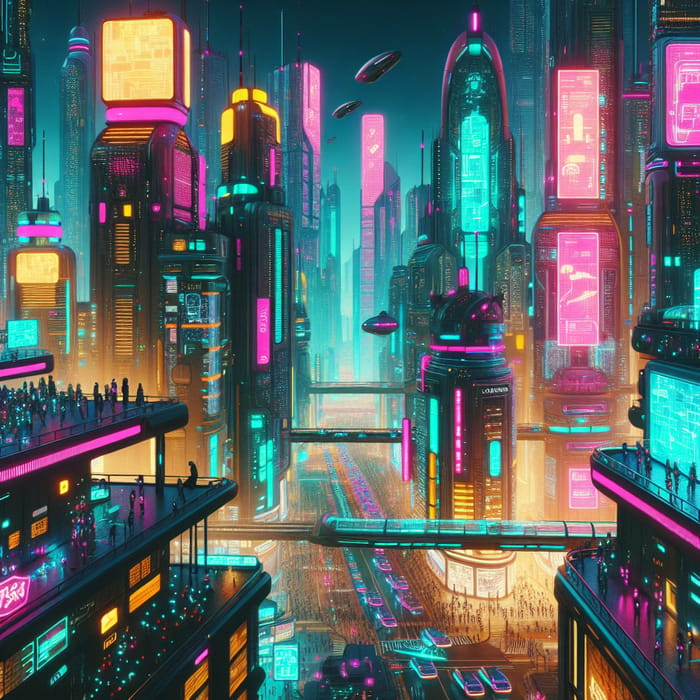 Vibrant Cyberpunk Cityscape with Neon Lights