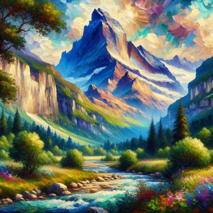 Majestic Mountain Impressionism Scene