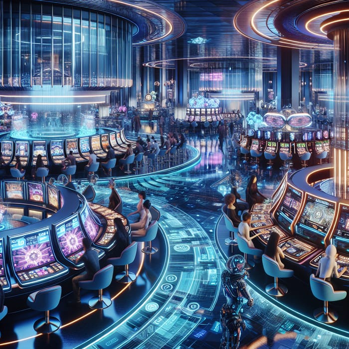 Futuristic Casino: Neon Lights & Holographic Displays