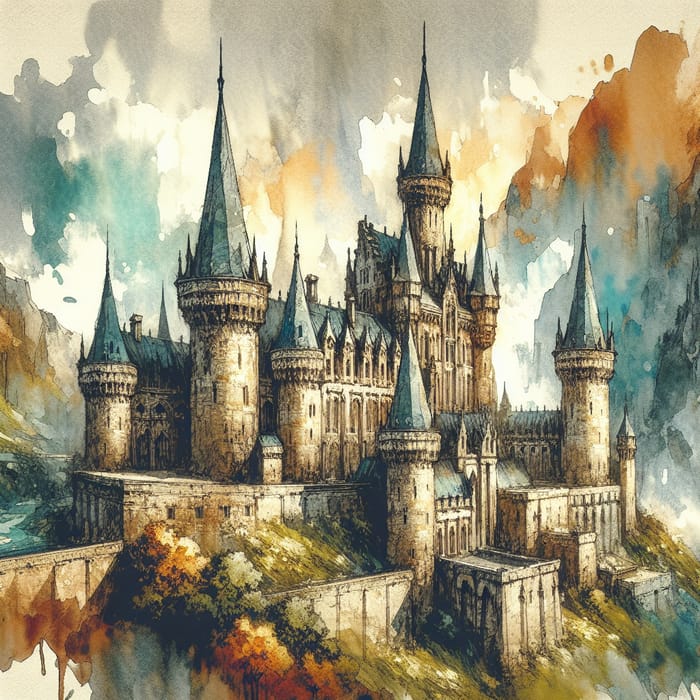 Fantasy Castle in Watercolor: A Majestic View