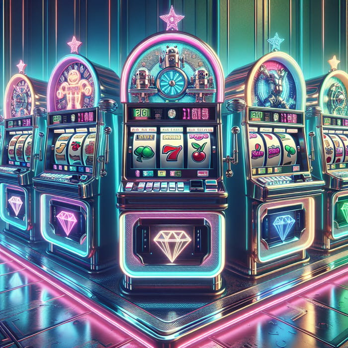 Retro Futuristic Slot Machines | Metallic Robots & Neon Lights