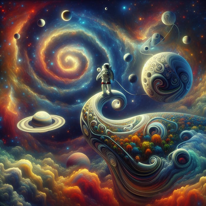 Surreal Space Exploration: Astronaut, Abstract Planets & Cosmic Neptunes