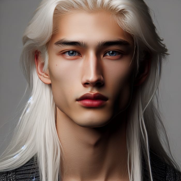 Tall Korean Boy | Athletic Build, Striking Blue Eyes & Long White Hair