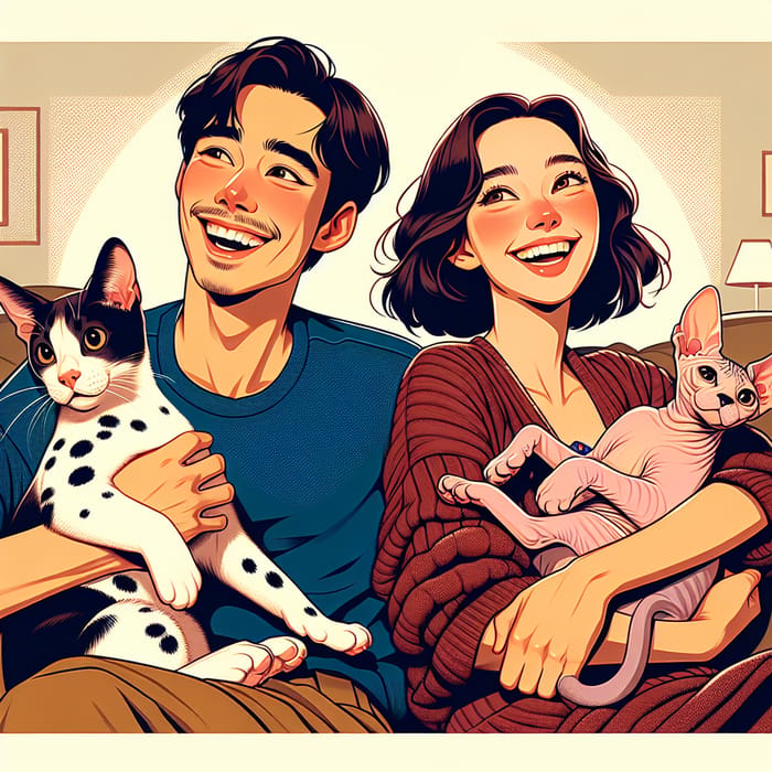 Charming Disney Style Poster of Couple with Cats