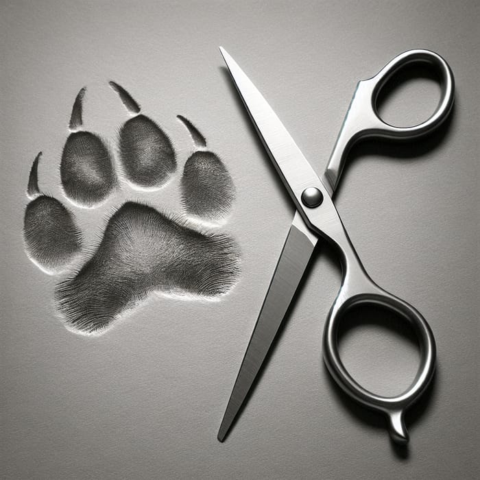 Silver Scissors and Canine Paw Print - Contrast of Texture and Steel