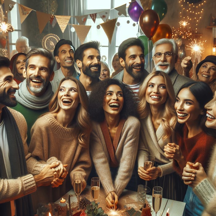 Cheerful People Holding Hands in New Year Celebration