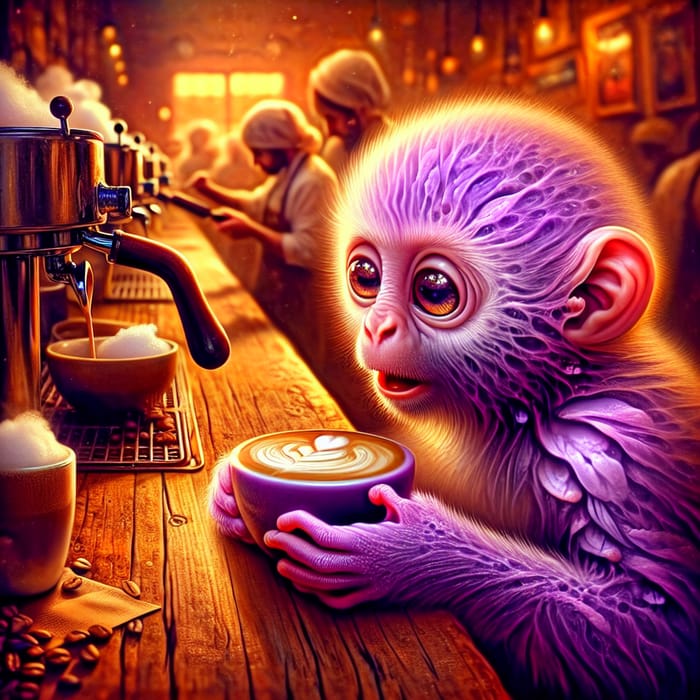 Animated Purple Monkey at Charming Coffee Spot