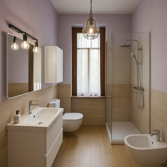 Minimalist Shower Design on Wood Floor