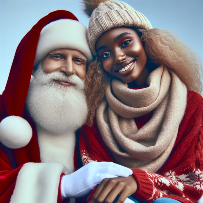 Beautiful Melanesian Woman Sitting on Santa's Lap