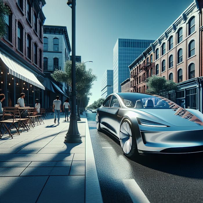 Sunny Day Scene: Modern Car on City Street