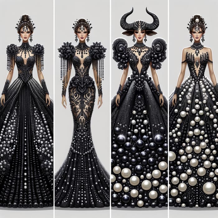 Glamorous Miss Universe National Costumes with Pearls and Black Beads