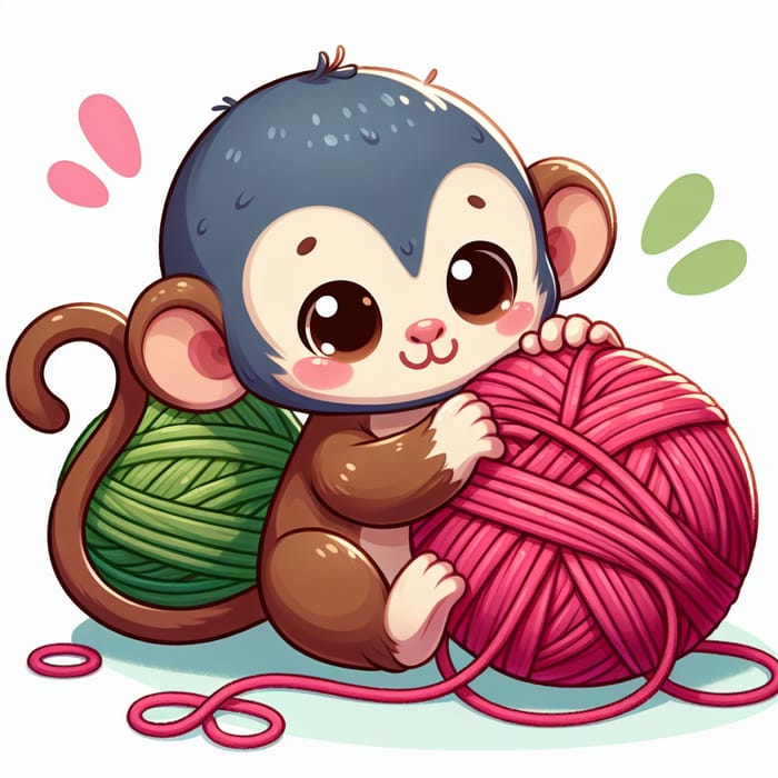 Adorable Monkey Playing with Yarn Ball - Playful and Fun