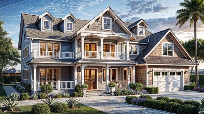 Coastal House Exterior Design in Gray & White