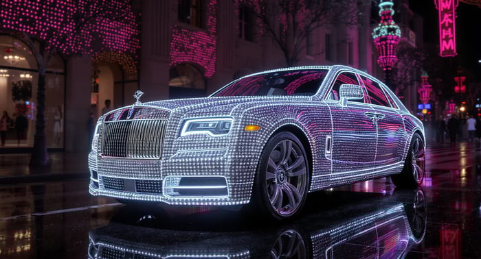Luxurious Diamond-Studded Car in Glamorous Night City Luxurious Diamond-Studded Car in Glamorous Night City