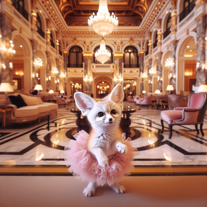 Adorable Fennec Fox in Pink Tutu at Fancy Hotel