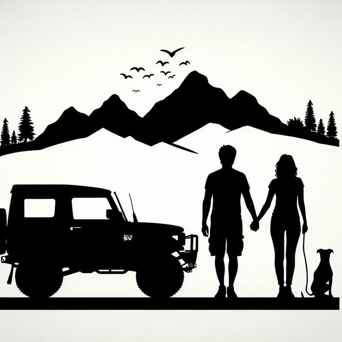 Minimalist Silhouette of Suzuki Jimny with Landscape