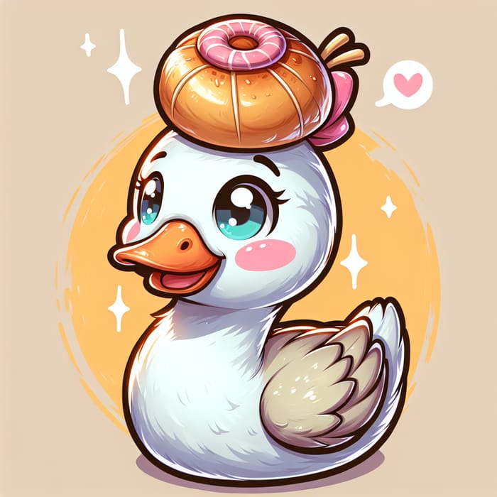 Charming Goose Illustration with Bun Sticker in Joyous Art Style