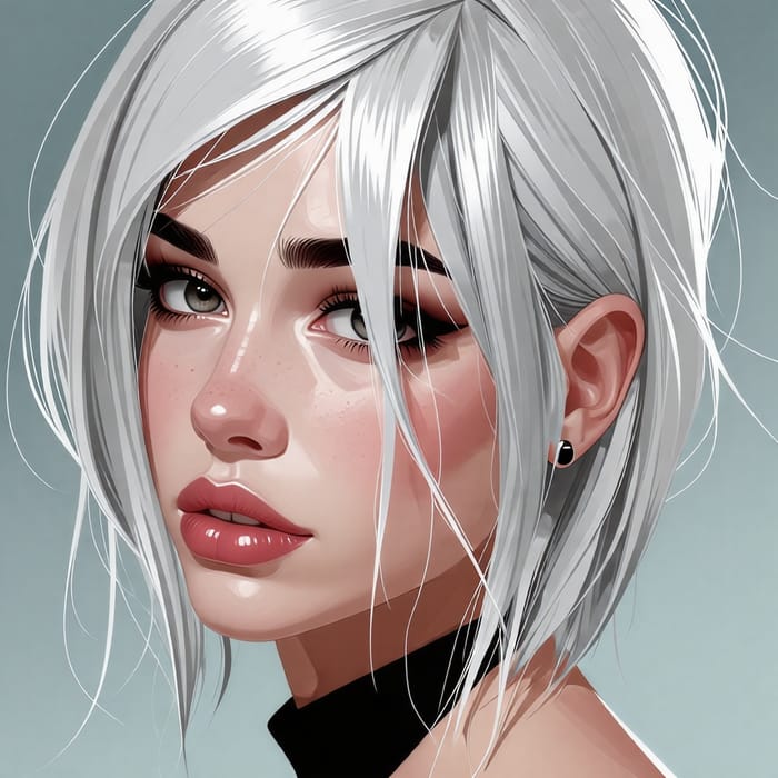 Beautiful Pale Female Character with Silver Eyes and Hair