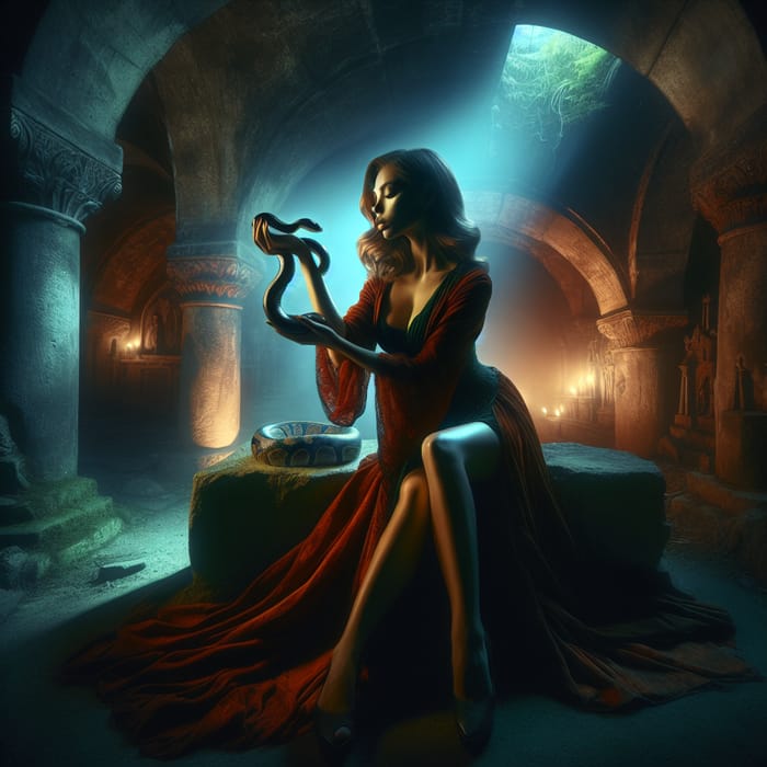 Mysterious Woman in Ancient Crypt: Dark Fantasy Art