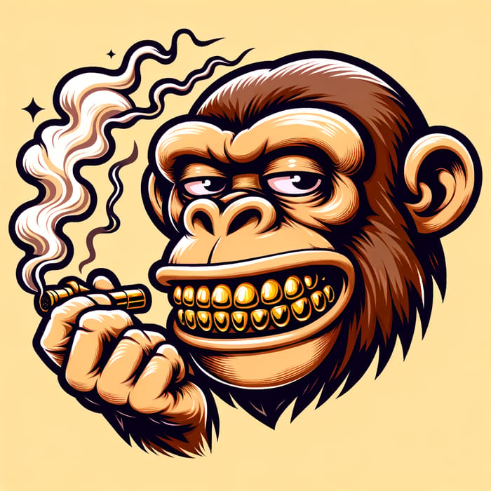 Cool Ape Cartoon with Smoking and Gold Teeth