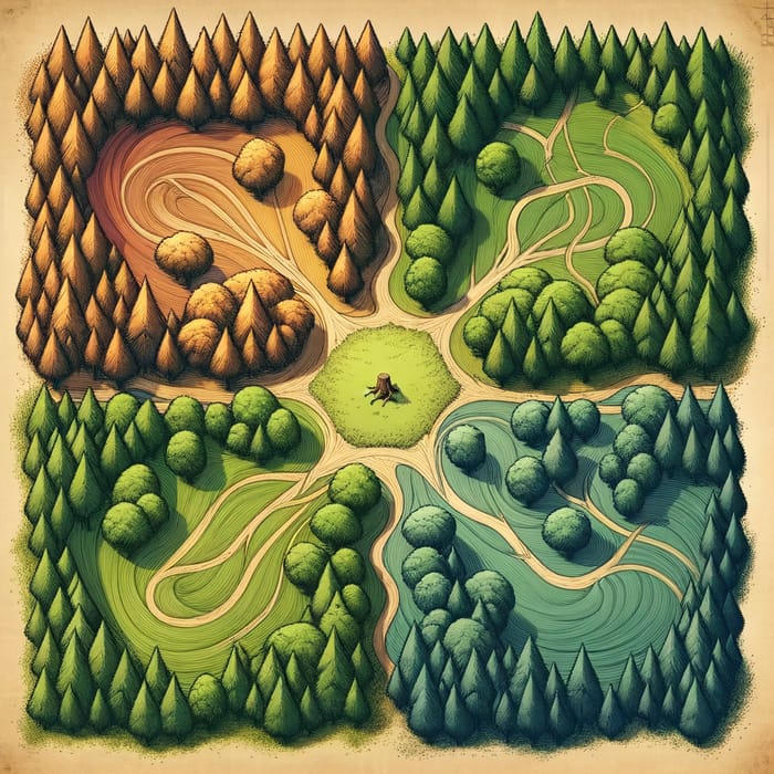 Beautiful Bird's Eye View Forest Map