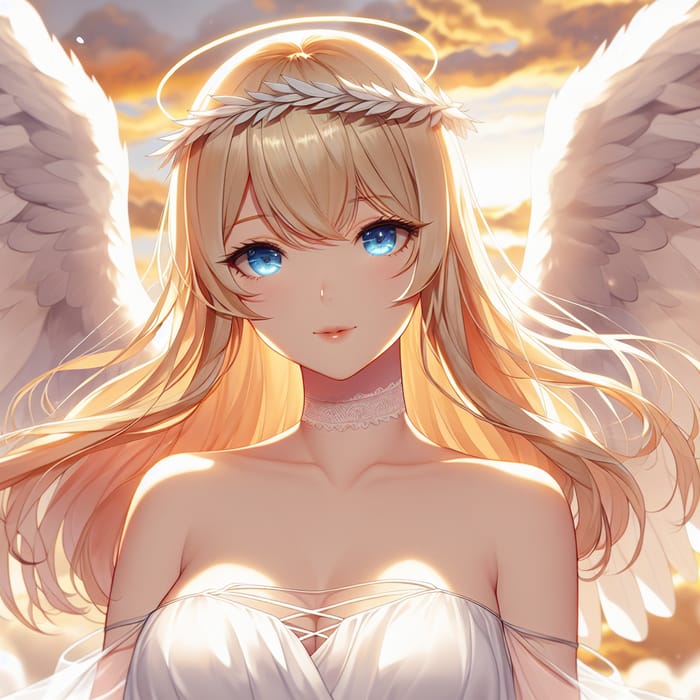 Serenely Elegant Female Angel Portrait in Realistic Anime Style