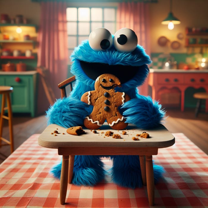 Cookie Monster Eating Gingerbread Man | Fun Kitchen Scene