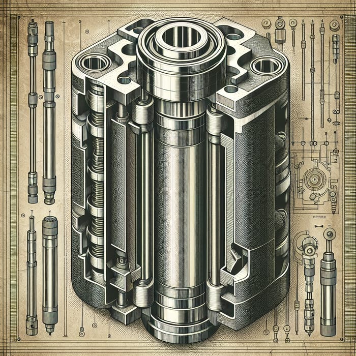 Intricately Detailed Hydraulic Cylinder Illustration