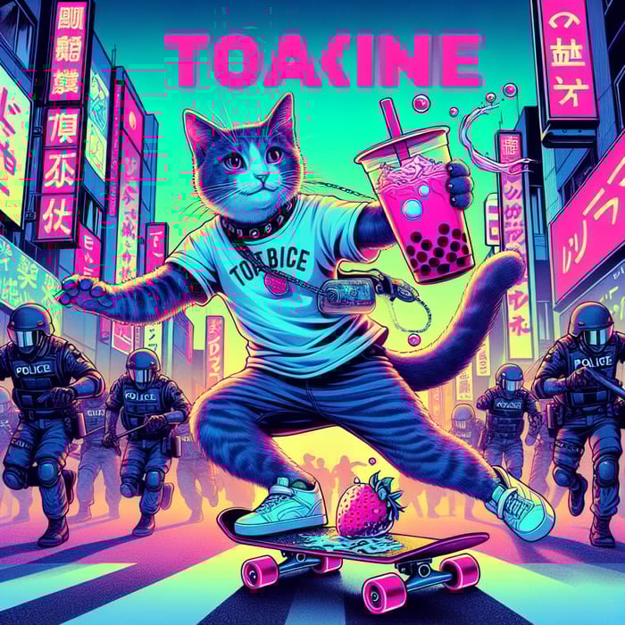 Graffiti Cyberpunk Cat Tricks in Tokyo Streets Graffiti Cyberpunk Cat Tricks in Tokyo Streets